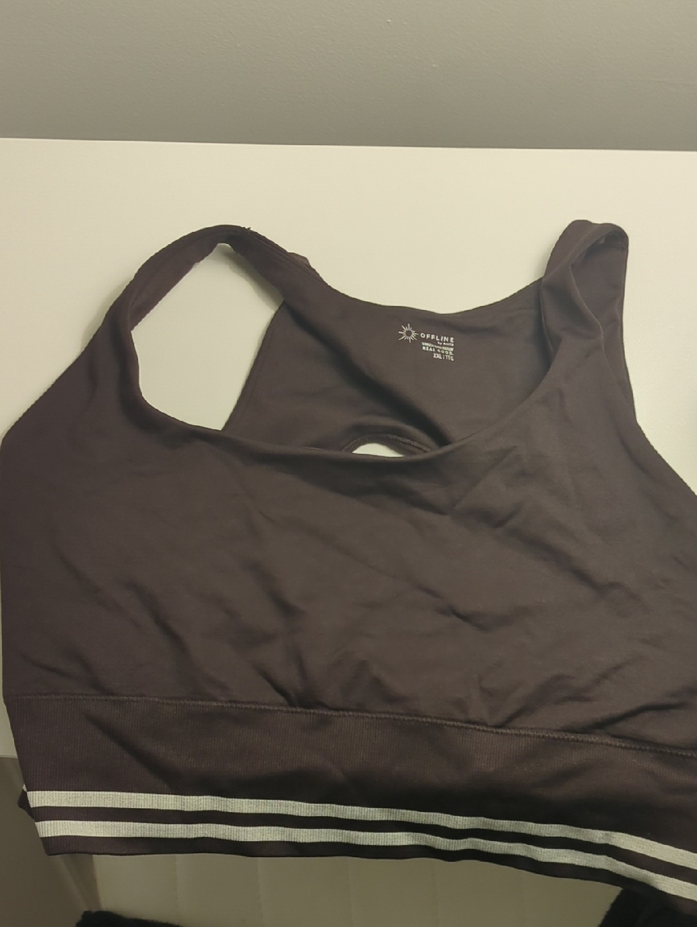 aerie Brown Racerback Sports Bralette with Striped Hem